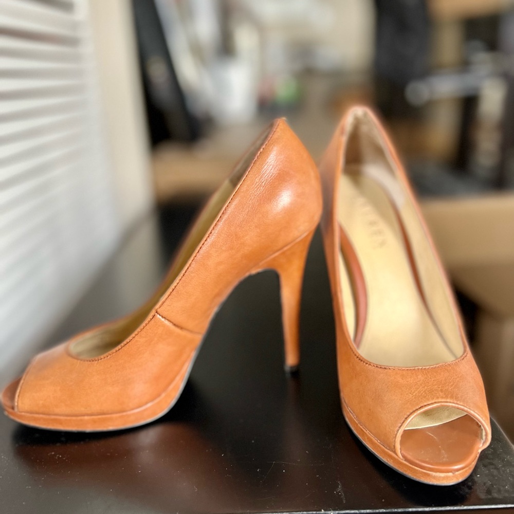 Ralph Lauren leather peep toe heels